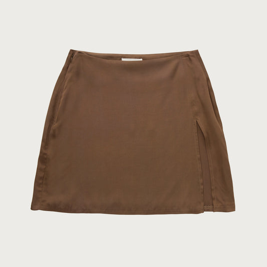 Womens Satin Skirt - Brown