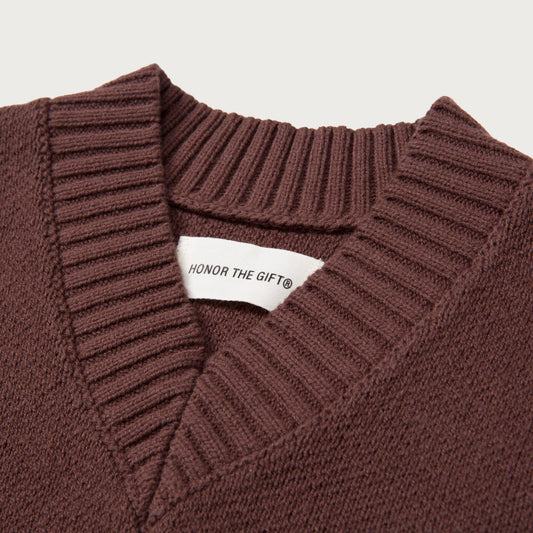 Kids Girls Sleeveless Sweater Dress - Brown