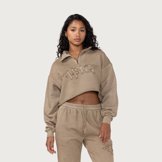 Womens Cropped Quarter Zip - Sand