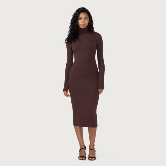 Womens L/S Cutout Dress - Brown