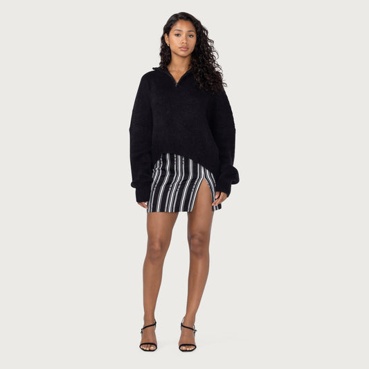 Womens Satin Skirt - Black Stripe