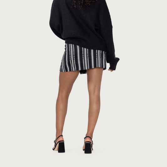 Womens Satin Skirt - Black Stripe