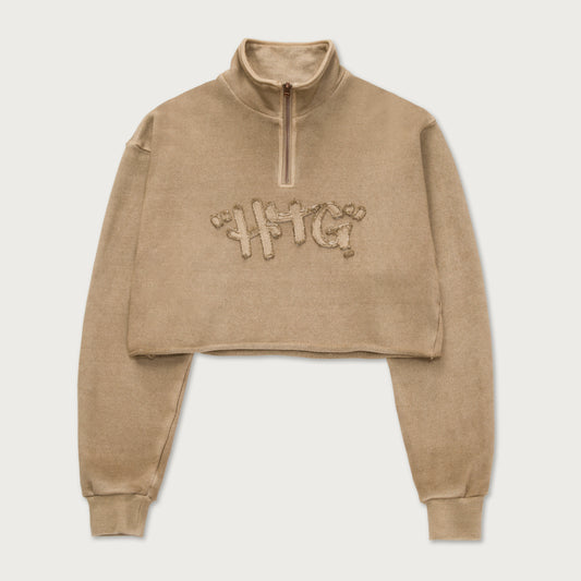 Womens Cropped Quarter Zip - Sand