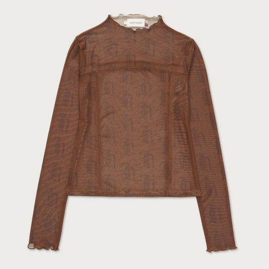 Womens L/S Mesh Top - Brown