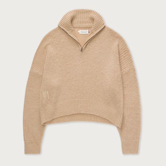 Womens Oversize Knit Quarter Zip - Sand