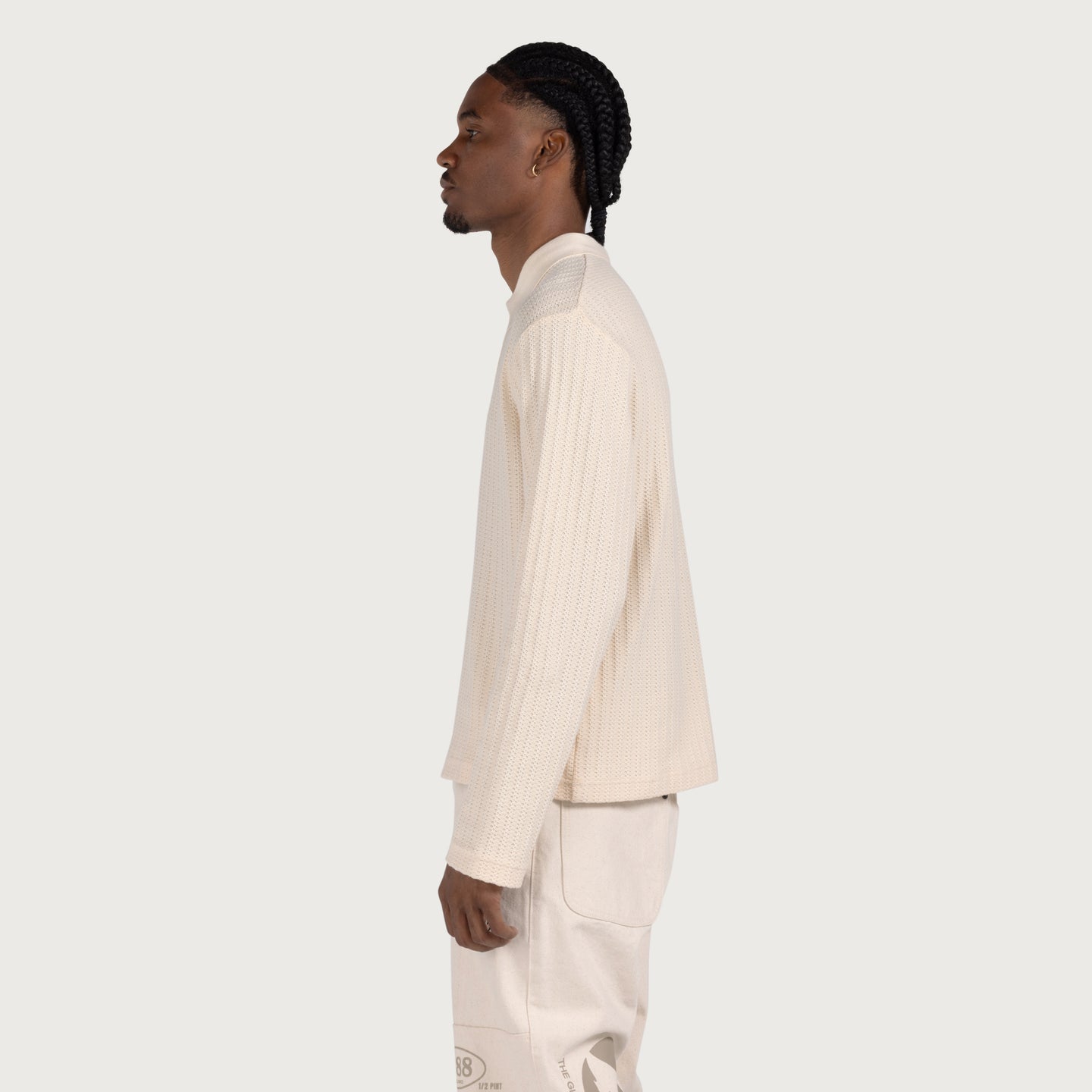 Long Sleeve Knit Polo - Bone