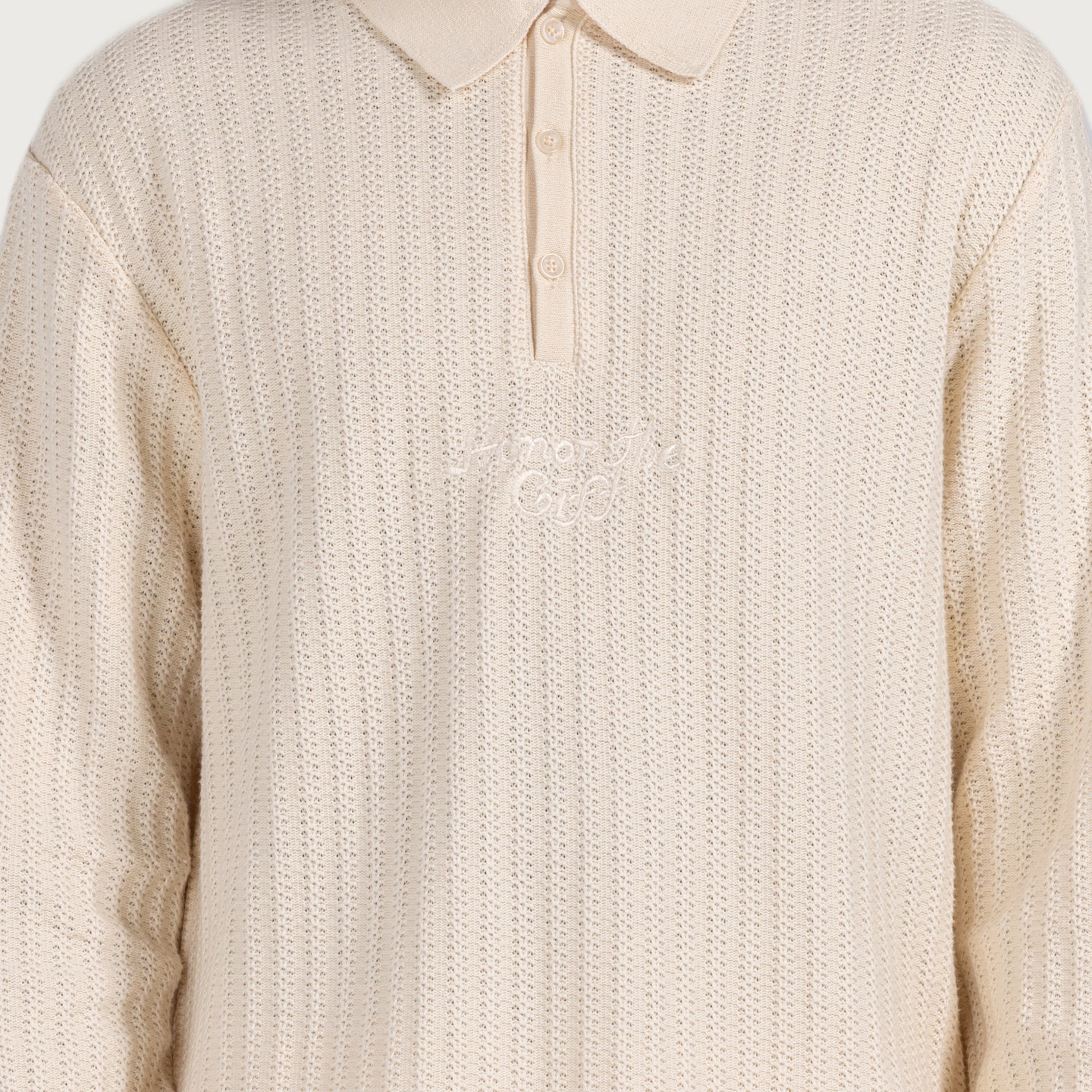 Long Sleeve Knit Polo - Bone