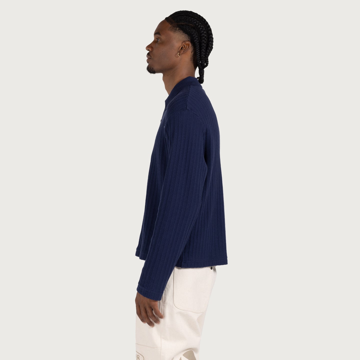 Long Sleeve Knit Polo - Navy