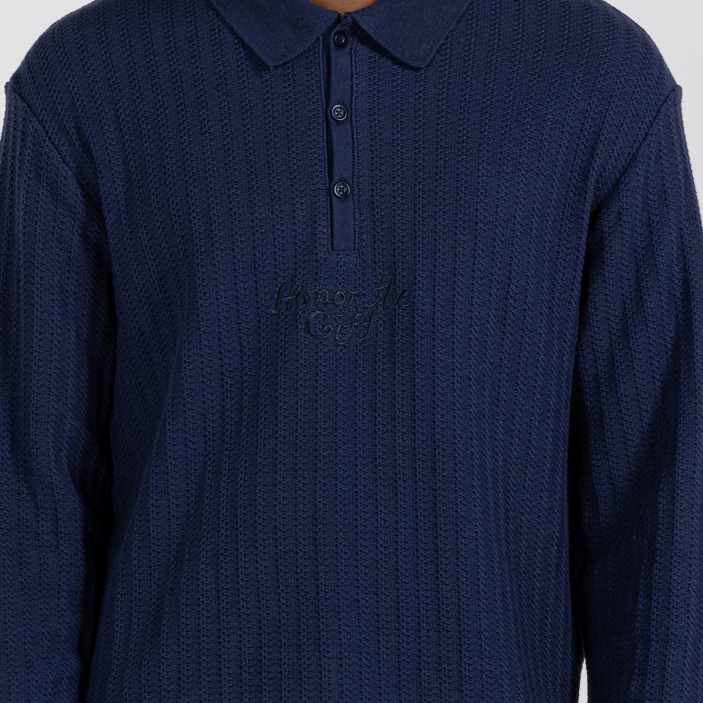 Long Sleeve Knit Polo - Navy