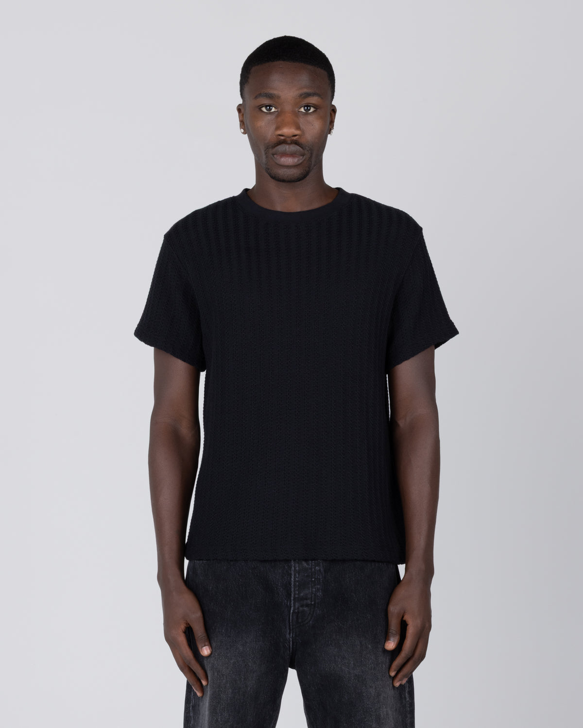 Cable Knit Tee - Black
