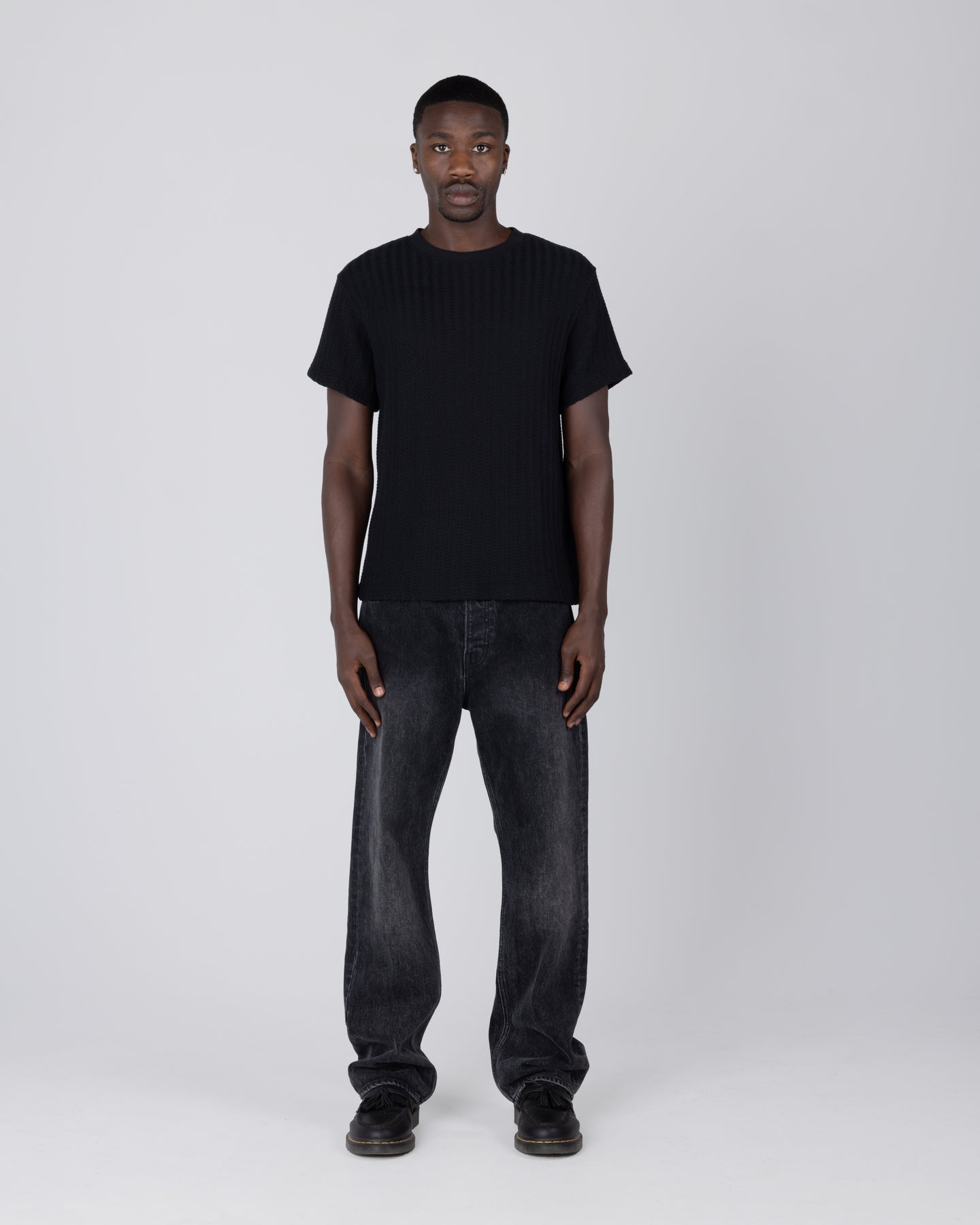 Cable Knit Tee - Black
