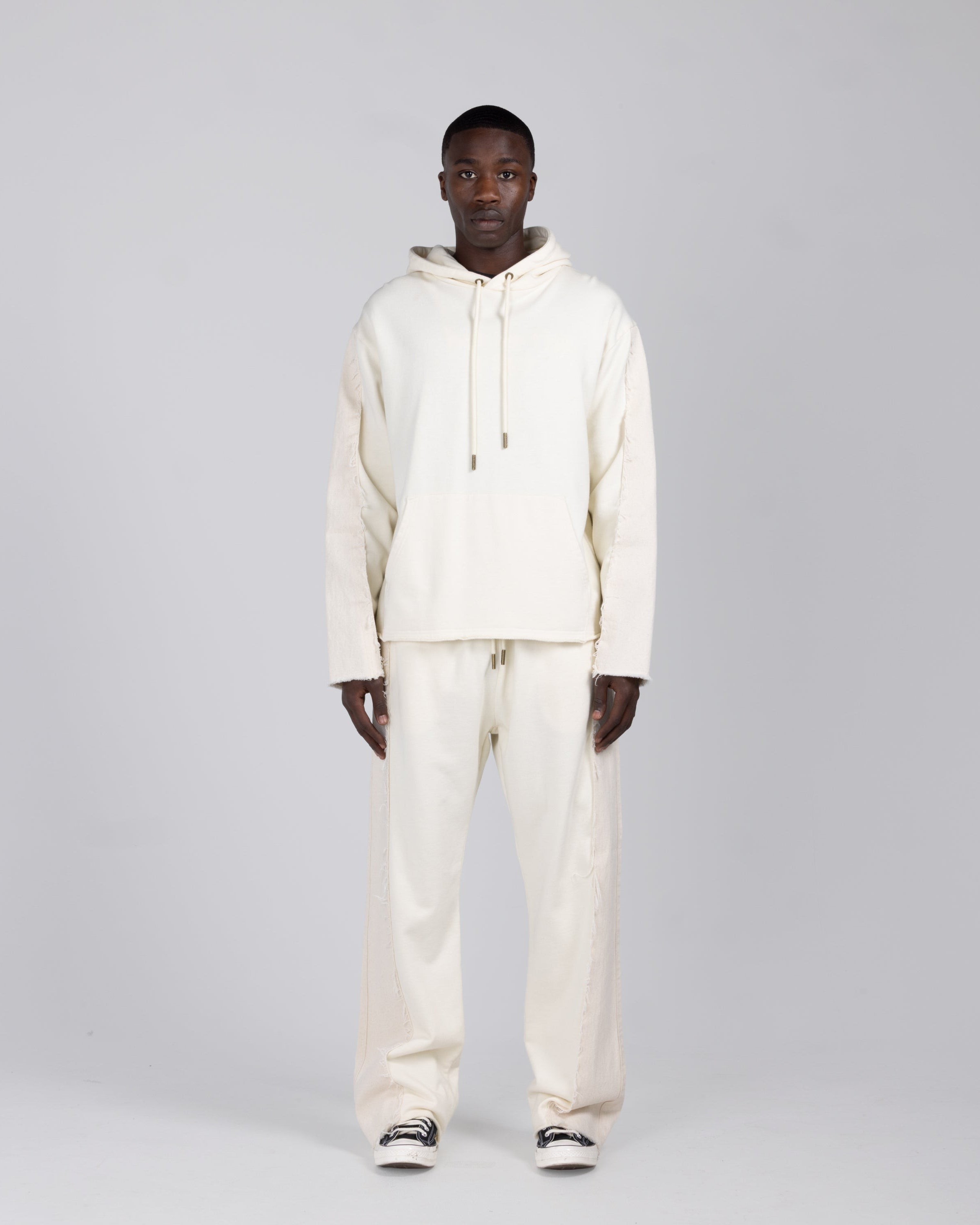 Denim Panel Flare Sweatpant - Bone