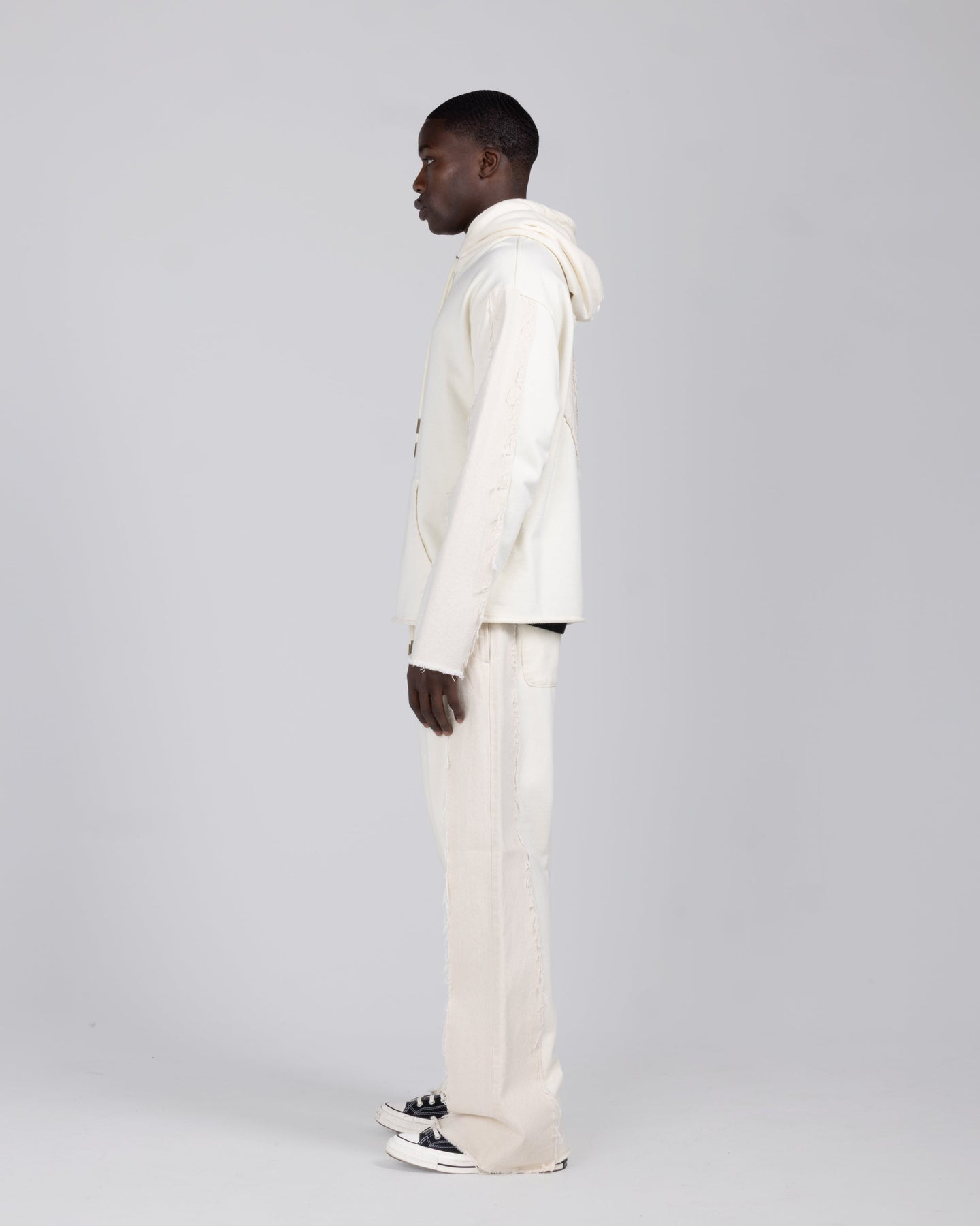 Denim Panel Flare Sweatpant - Bone