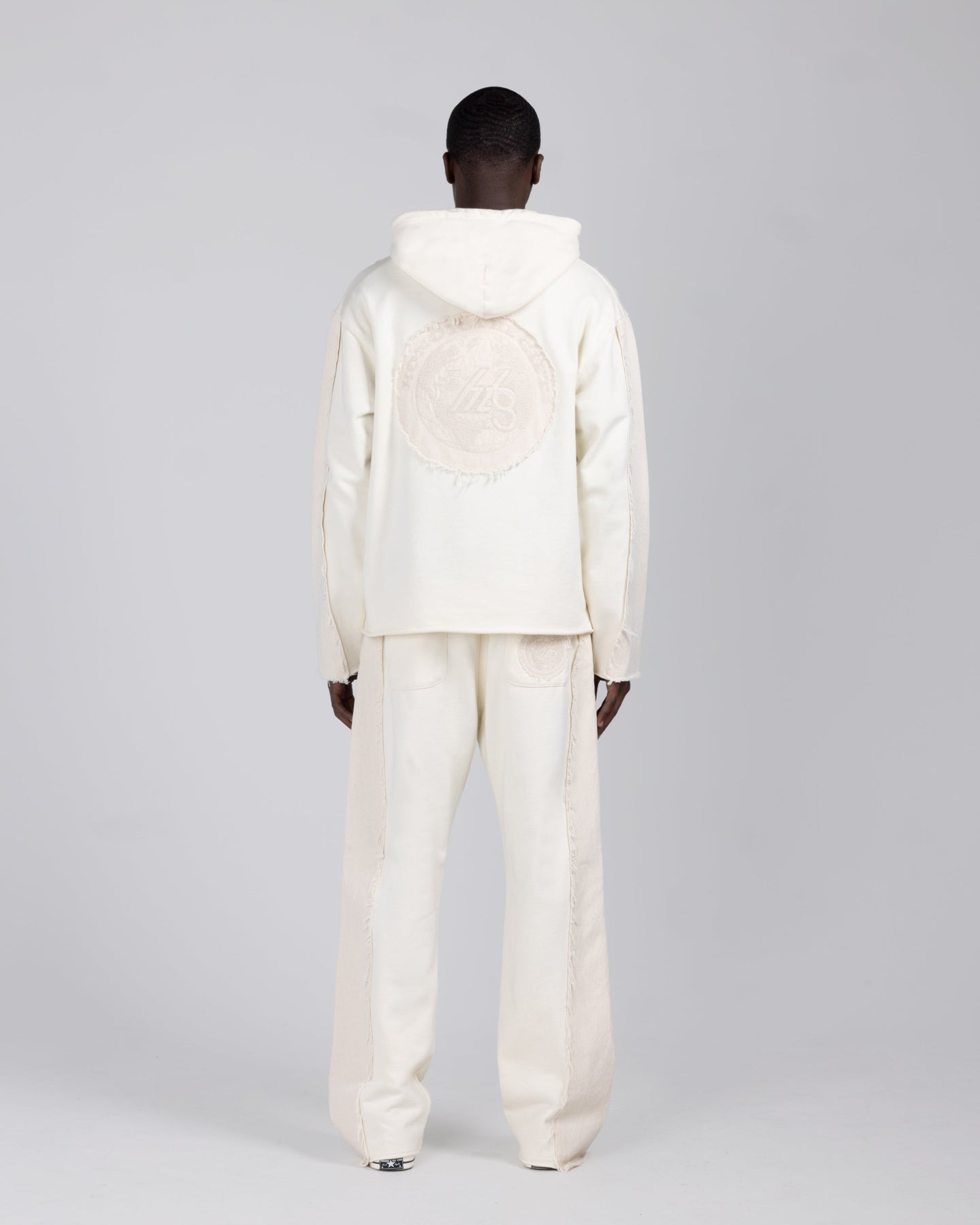 Denim Panel Flare Sweatpant - Bone