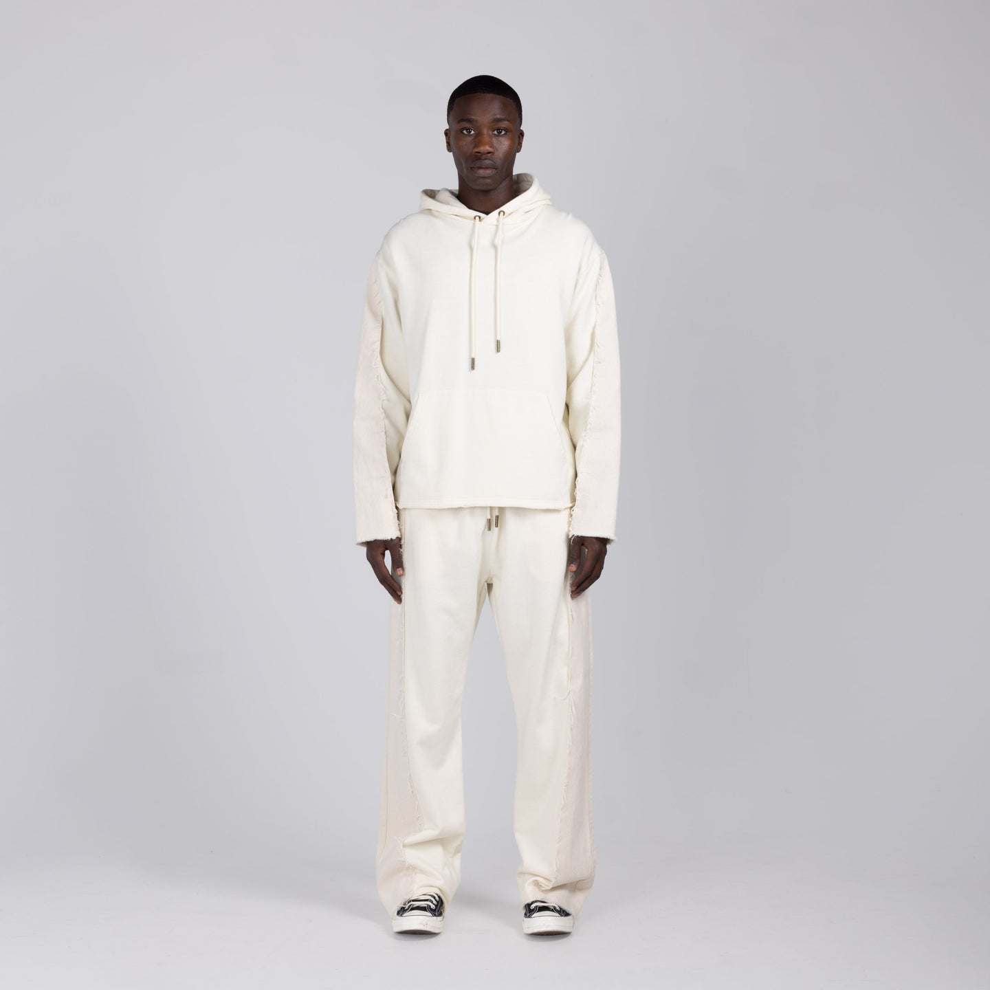 Denim Panel Hoodie - Bone