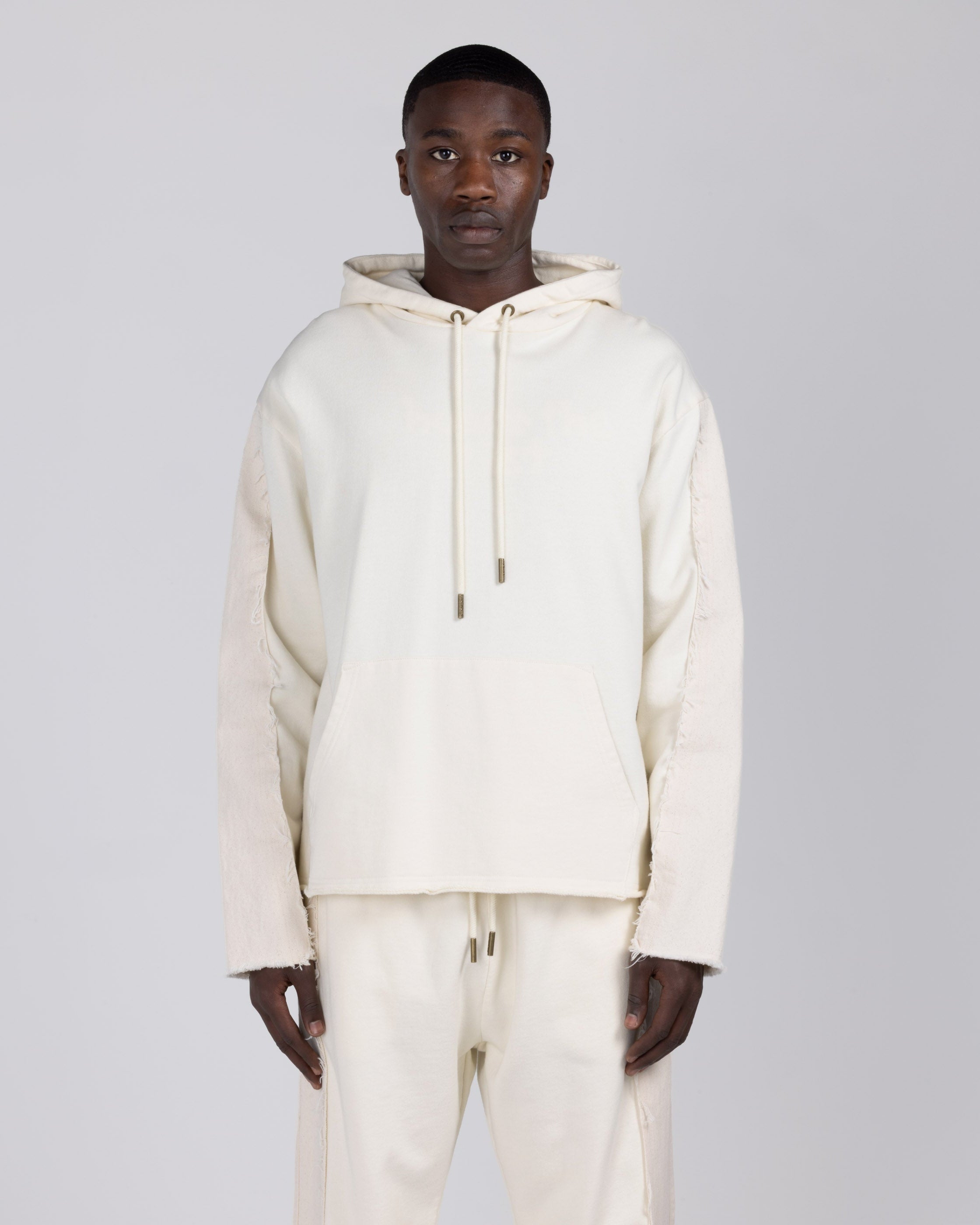 Denim Panel Hoodie - Bone