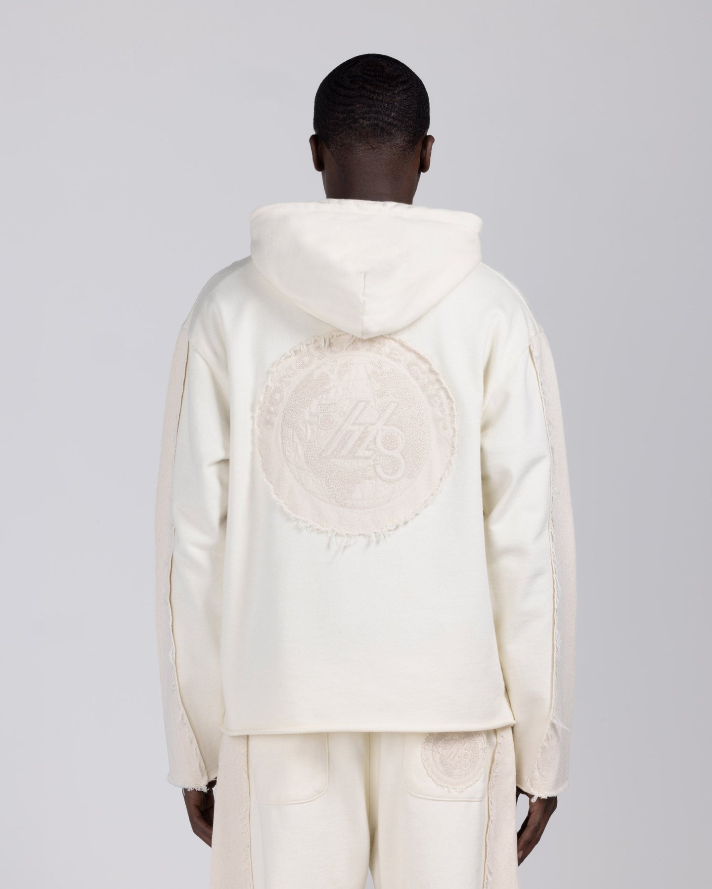 Denim Panel Hoodie - Bone