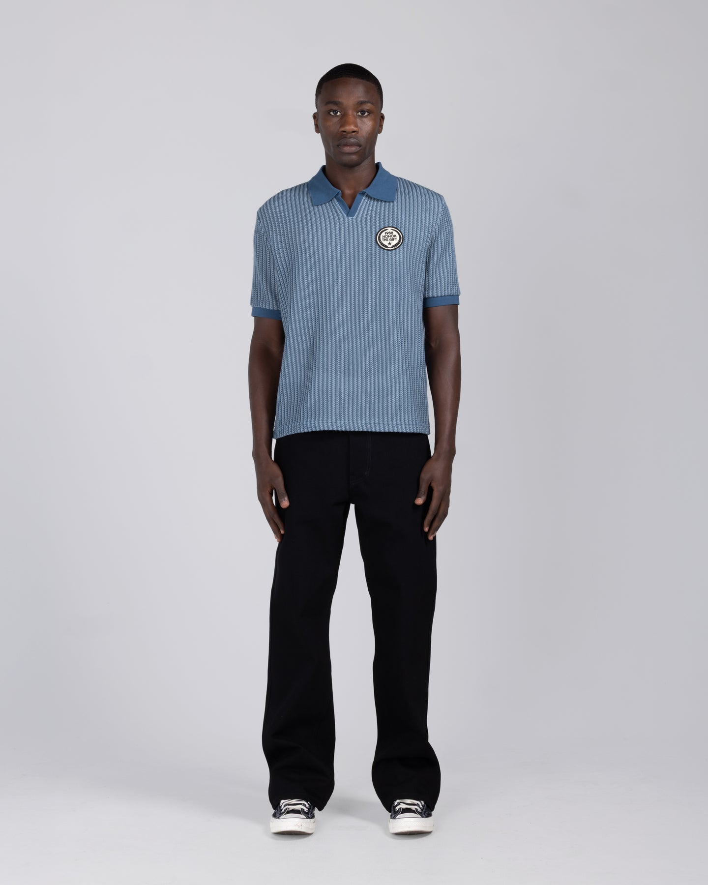 Striped Knit Polo - Indigo