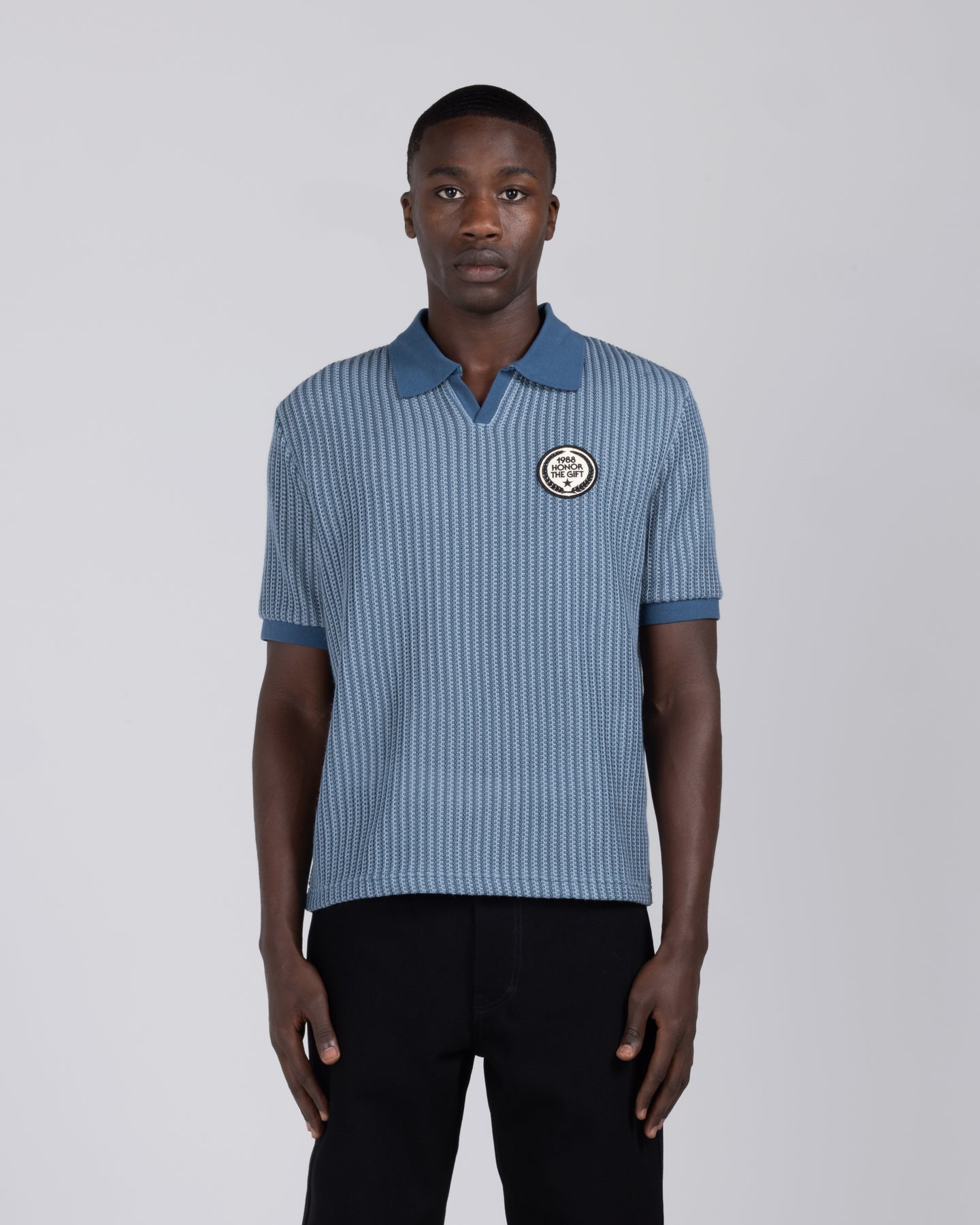 Striped Knit Polo - Indigo