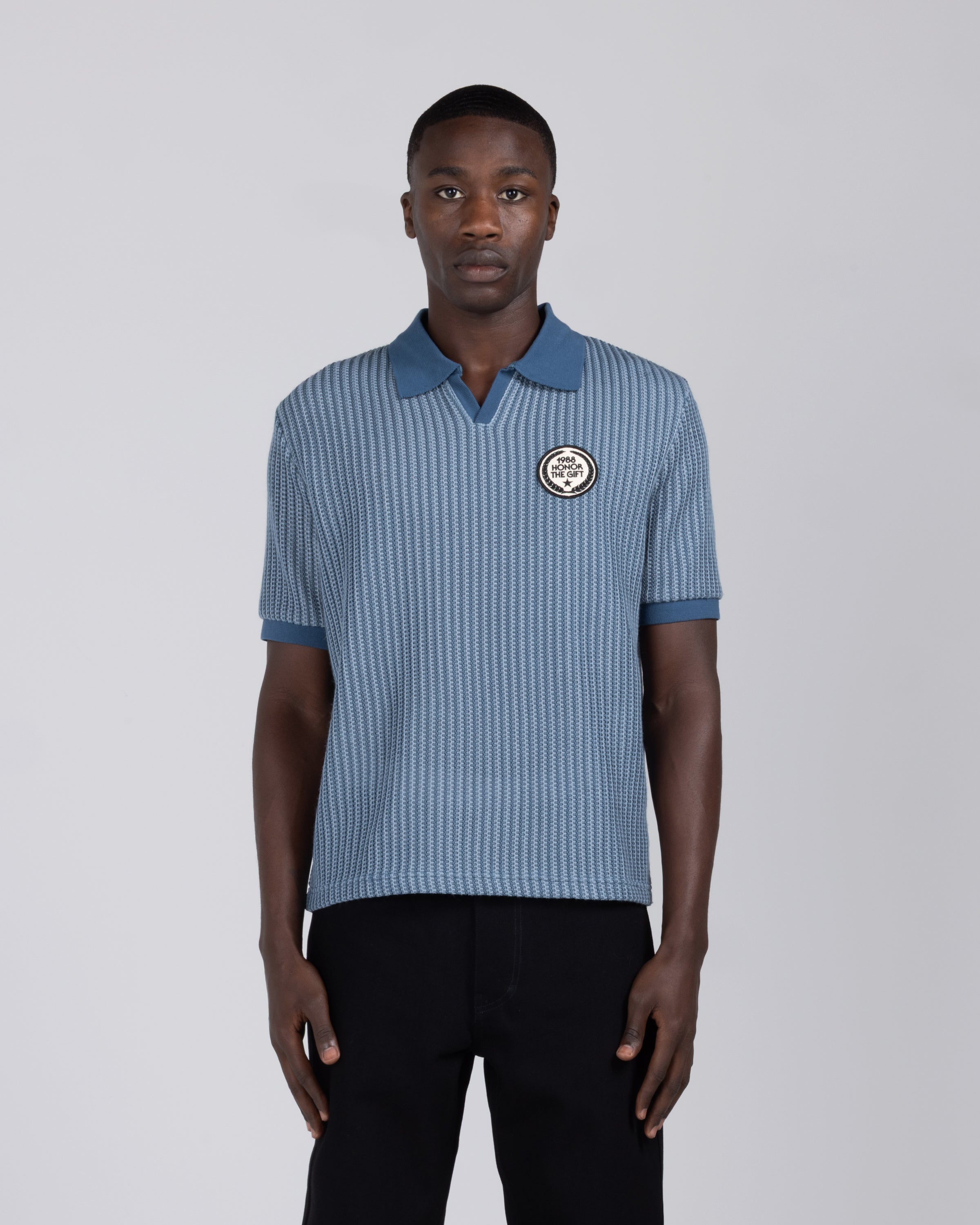Striped Knit Polo - Indigo
