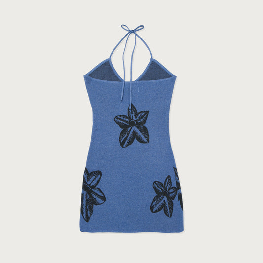 Womens Floral Knit Dress - Blue