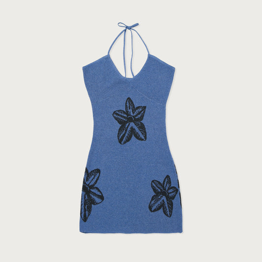 Womens Floral Knit Dress - Blue