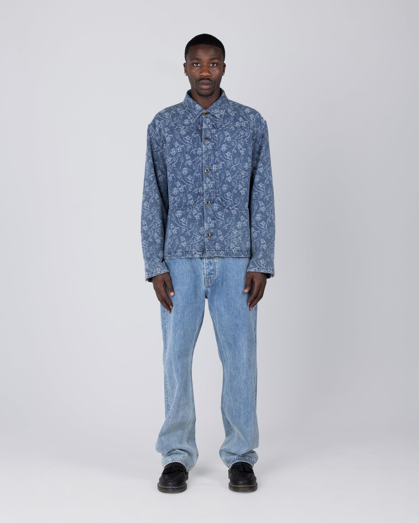Floral Utility Jacket - Light Indigo