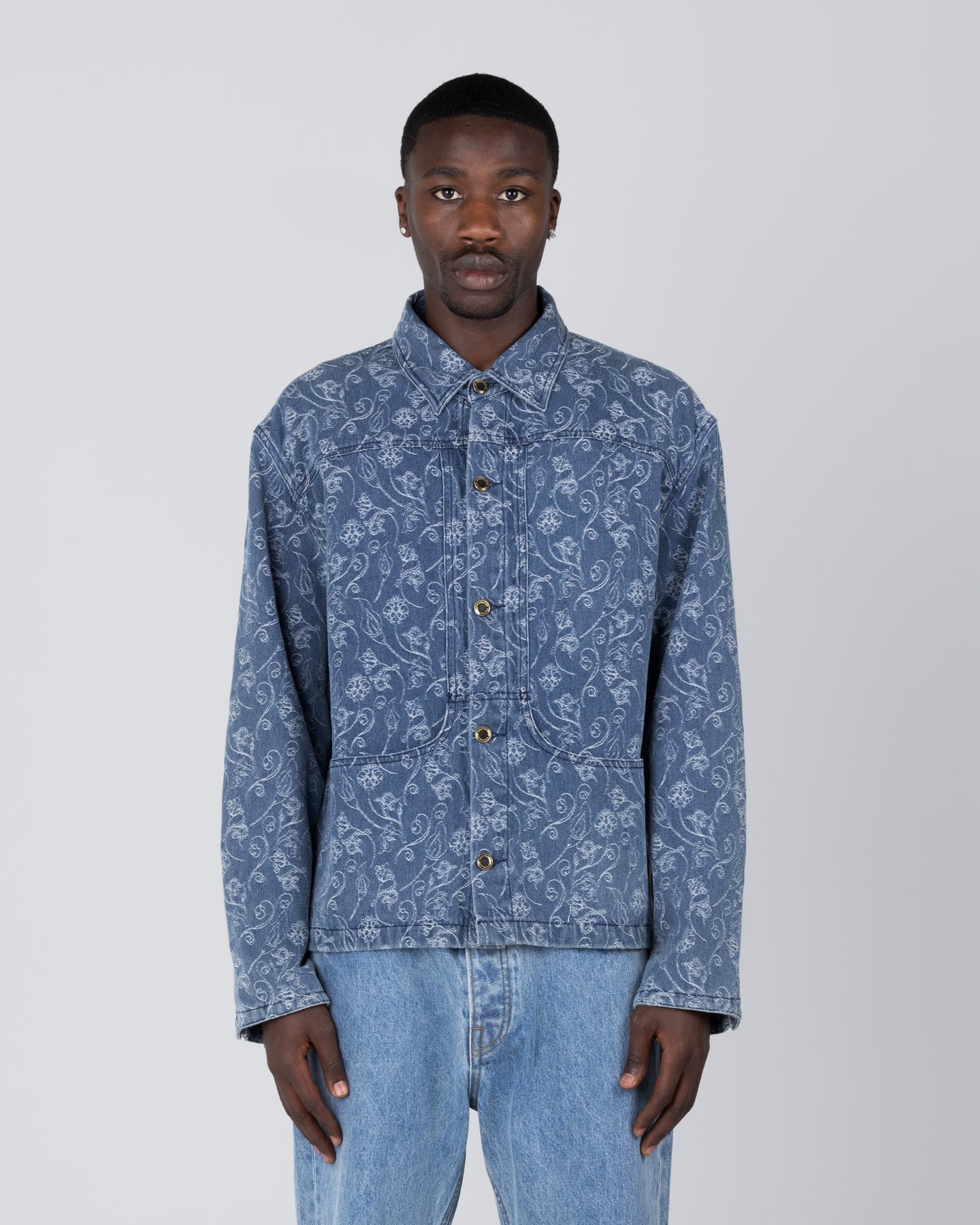 Floral Utility Jacket - Light Indigo