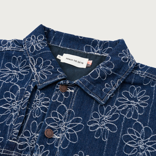 Flower Jacquard Jacket - Indigo