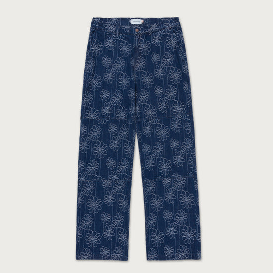 Flower Jacquard Pant - Indigo