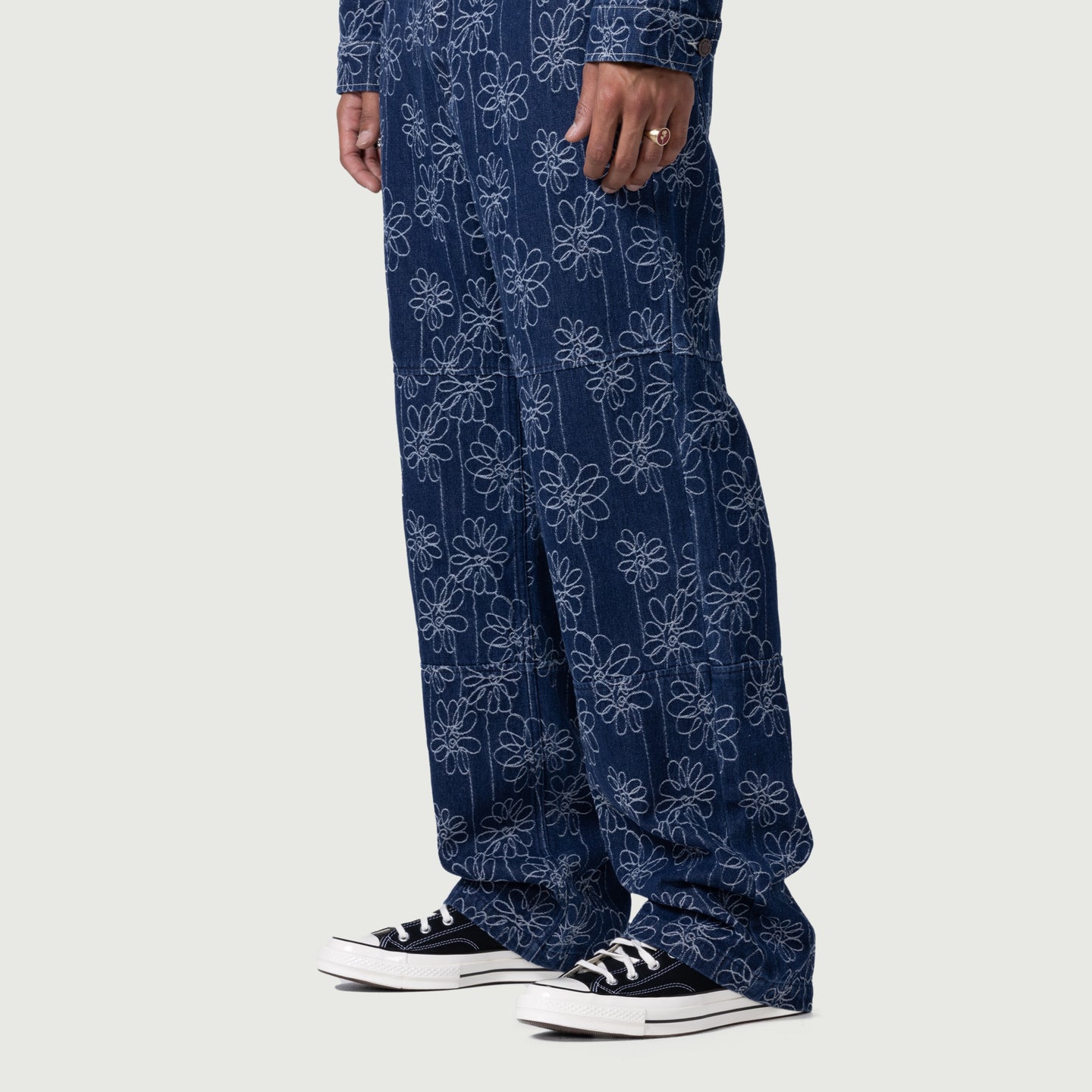 Flower Jacquard Pant - Indigo