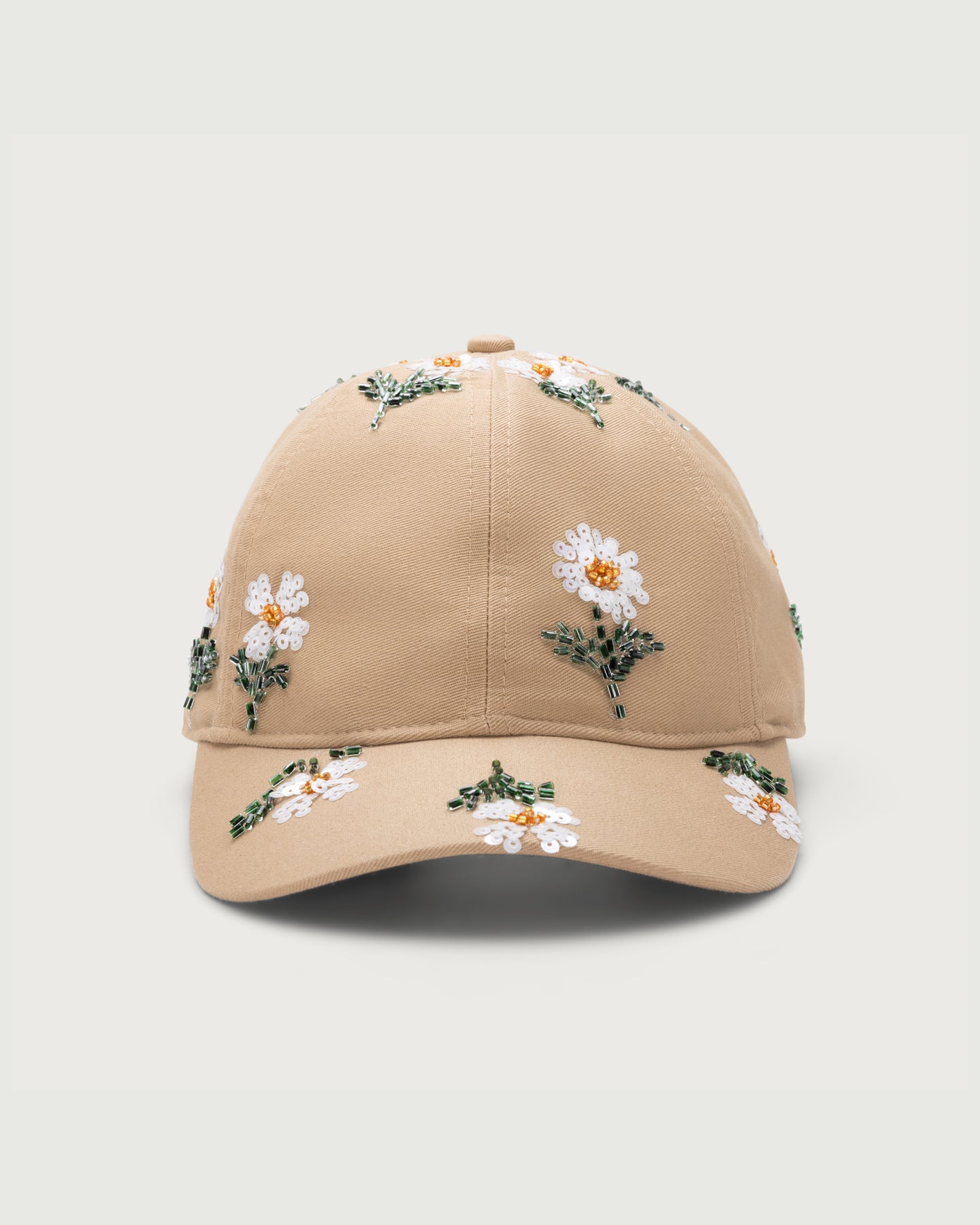 花朵串珠六片帽 - 灰褐色