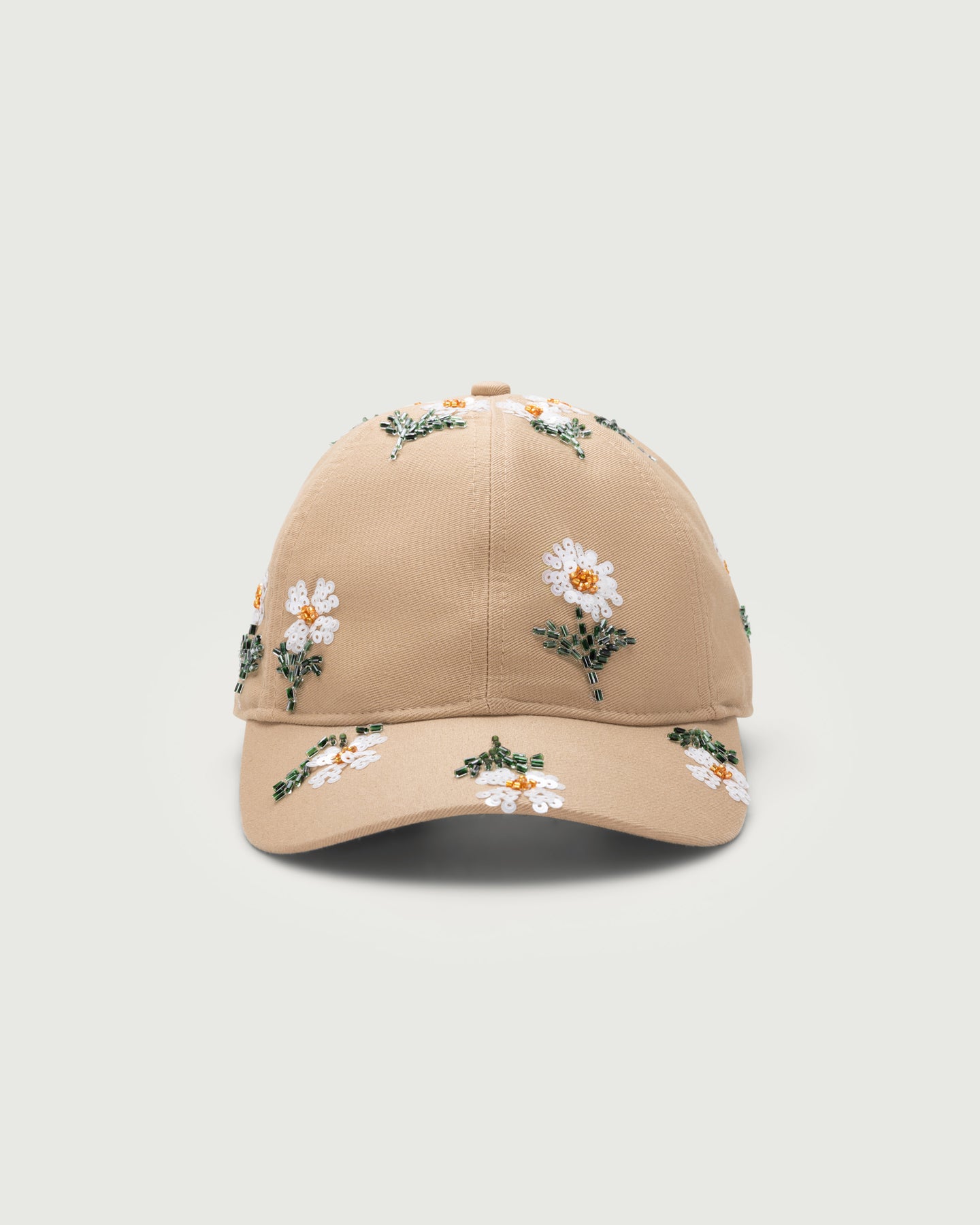 Flowers Beaded 6 Panel Cap - Taupe