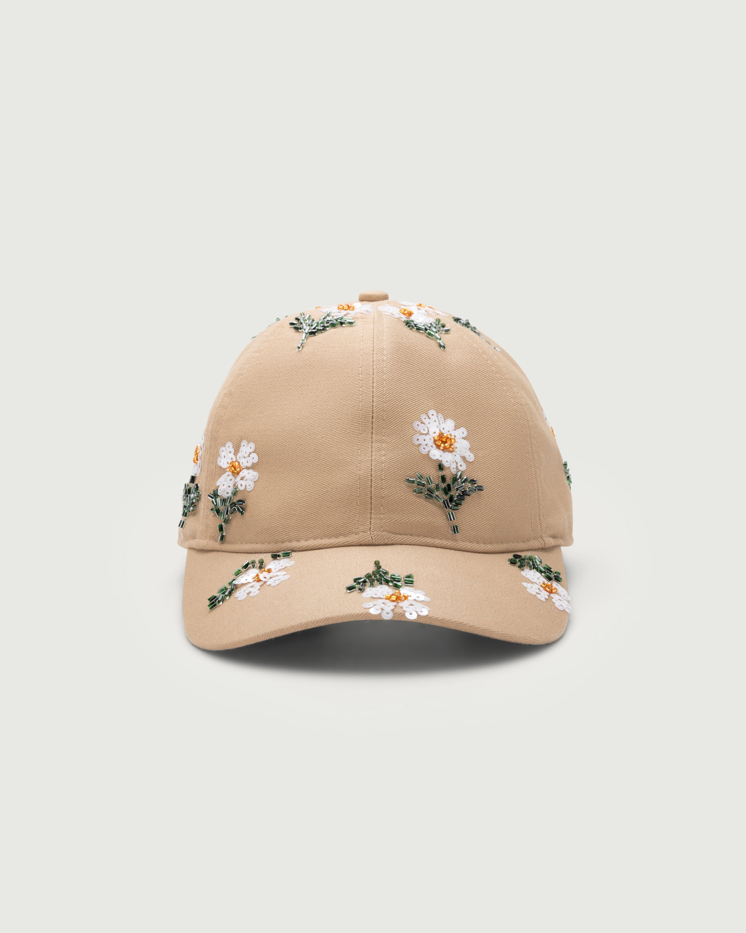 Flowers Beaded 6 Panel Cap - Taupe