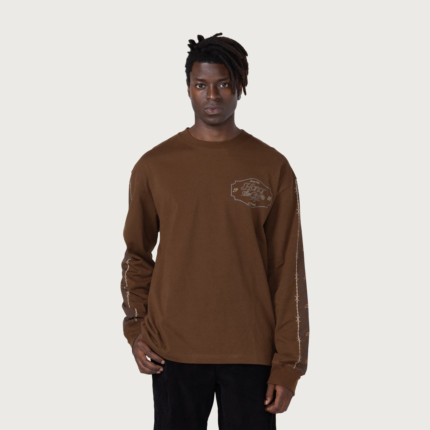 HTG® Pattern L/S T-Shirt - Brown