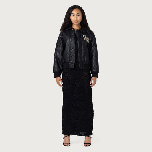 Womens Quilted Bomber - Black