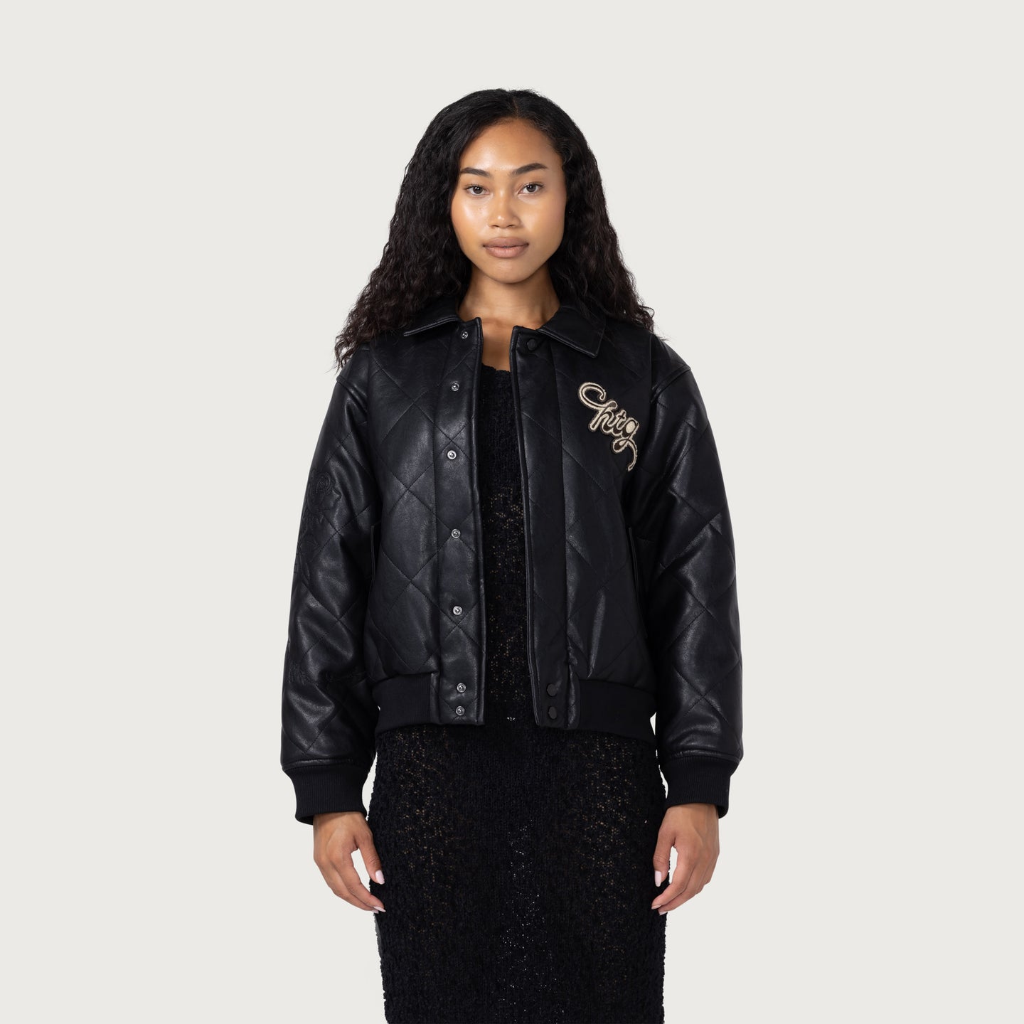 Womens Quilted Bomber - Black