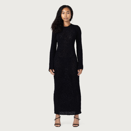 Womens L/S Knit Maxi Dress - Black