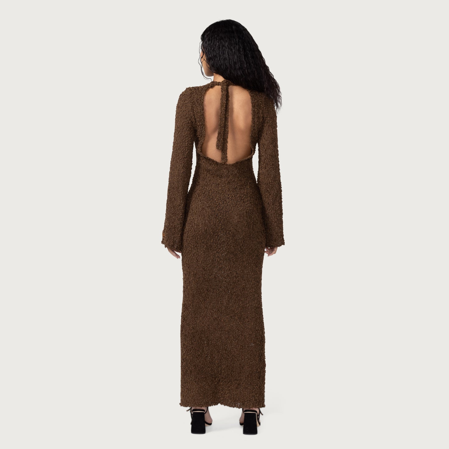 Womens L/S Knit Maxi Dress - Brown