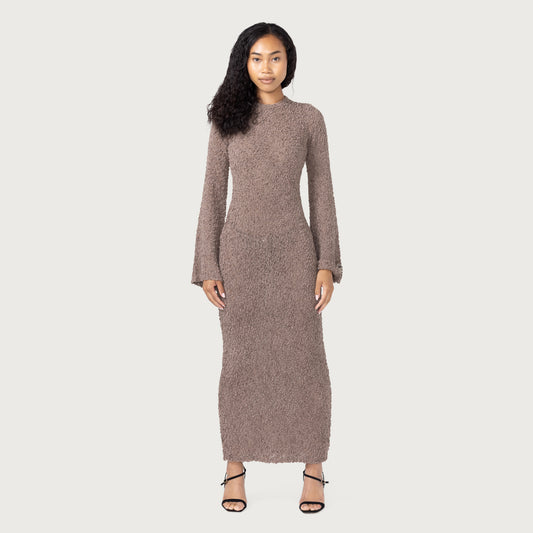 Womens L/S Knit Maxi Dress - Grey