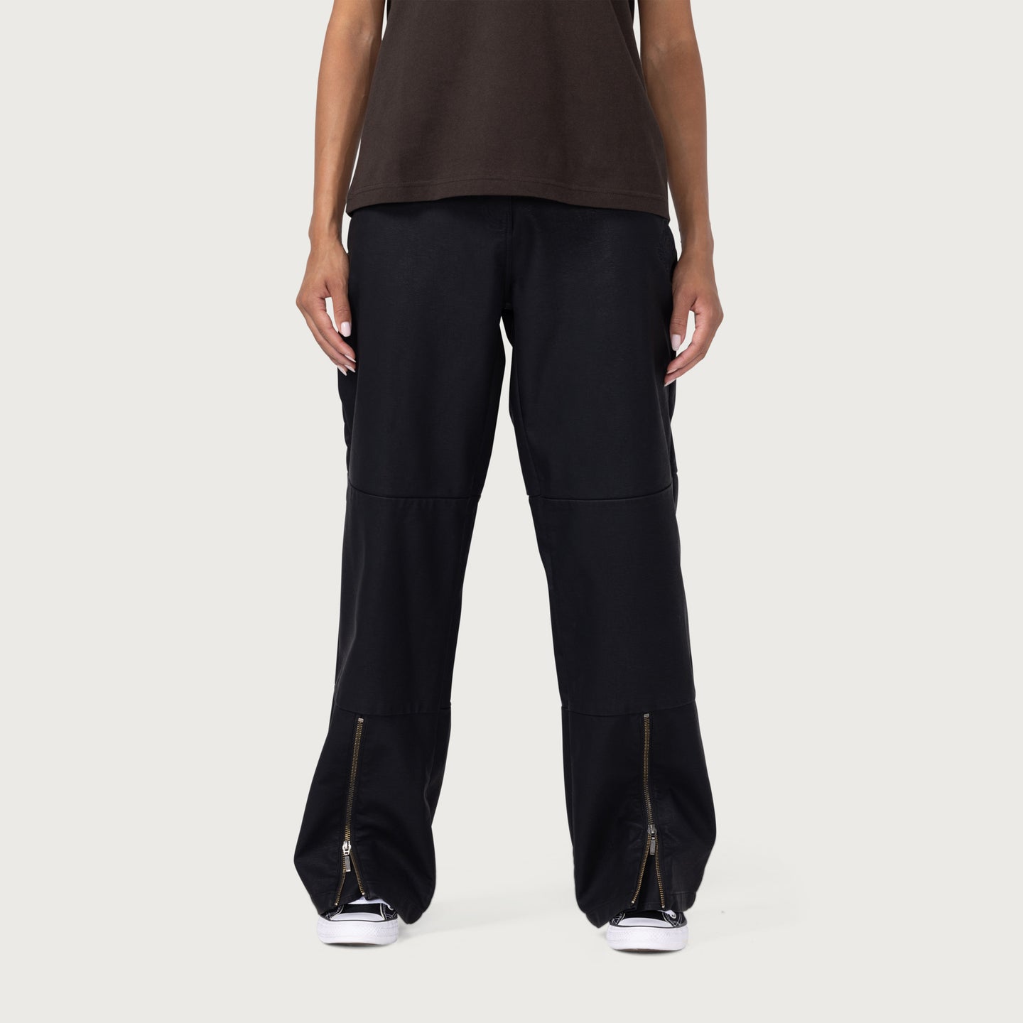 Womens Pleather Zipper Pant - Black