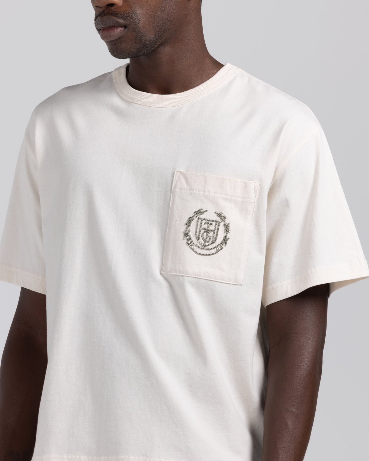 Beaded Pocket Tee - Bone