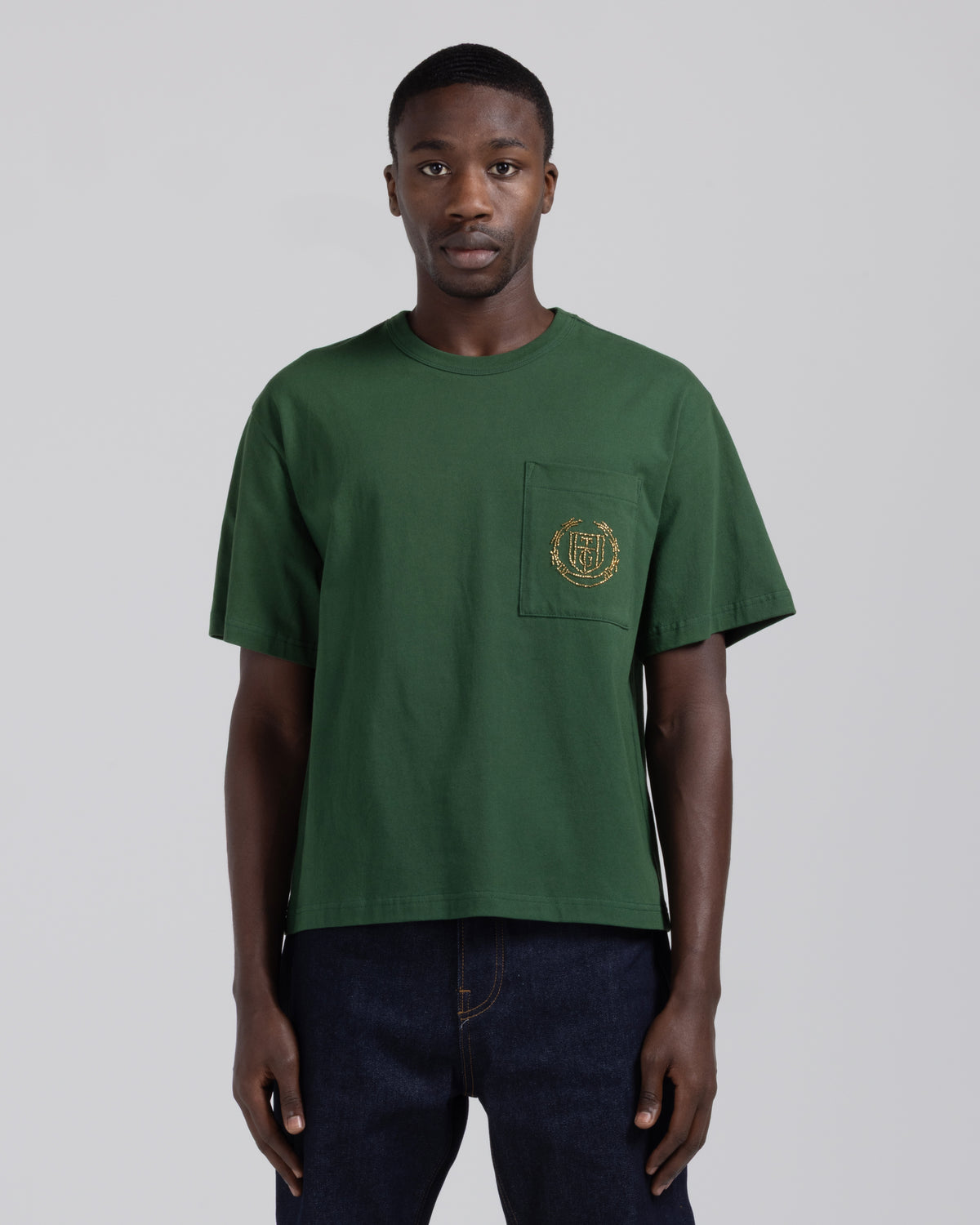 Beaded Pocket Tee - Forest