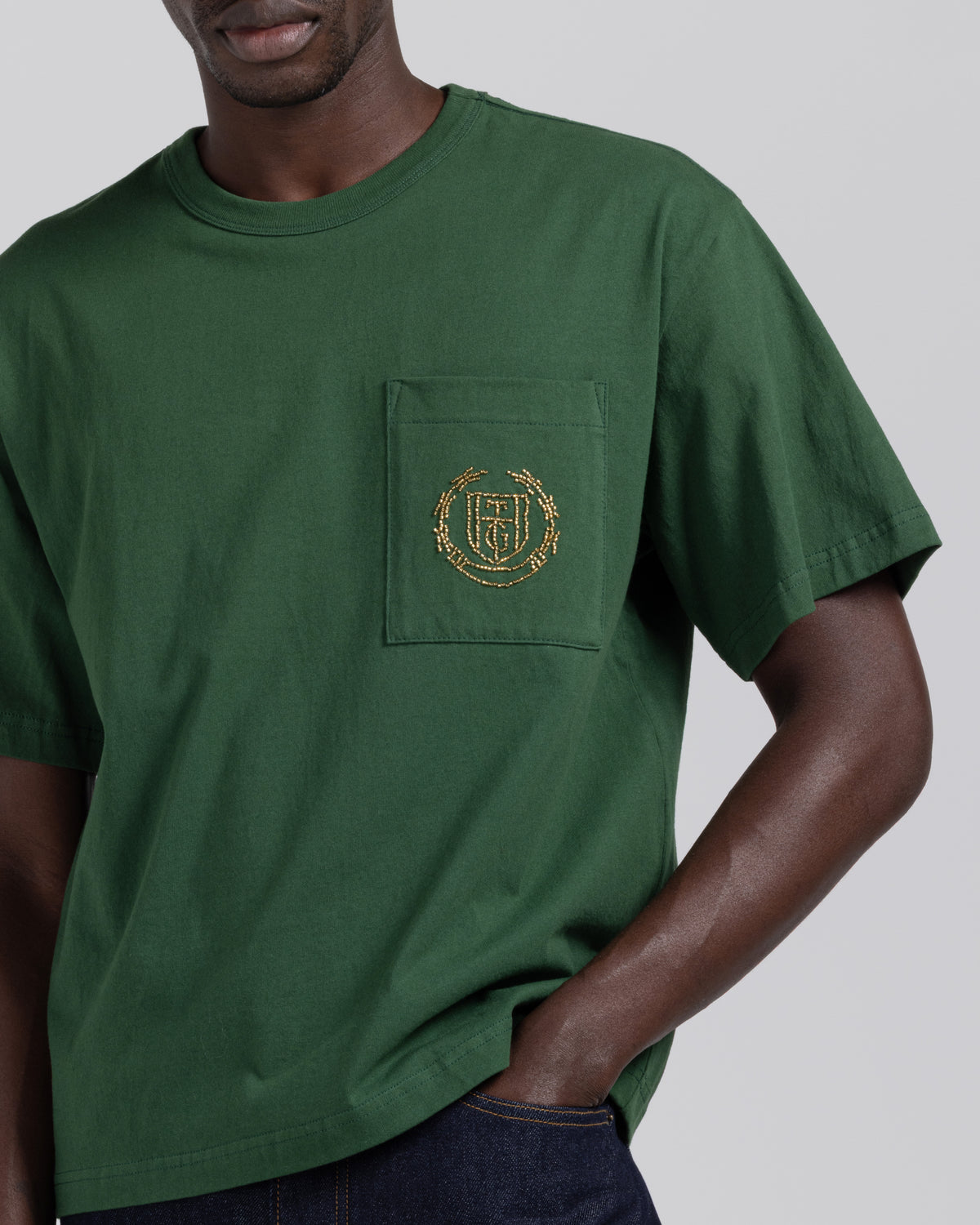 Beaded Pocket Tee - Forest