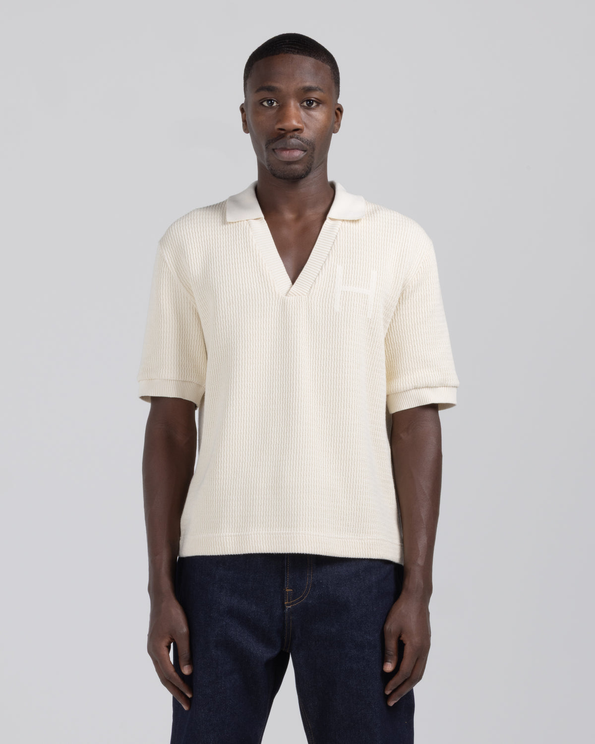 Knitted SS Polo - Bone