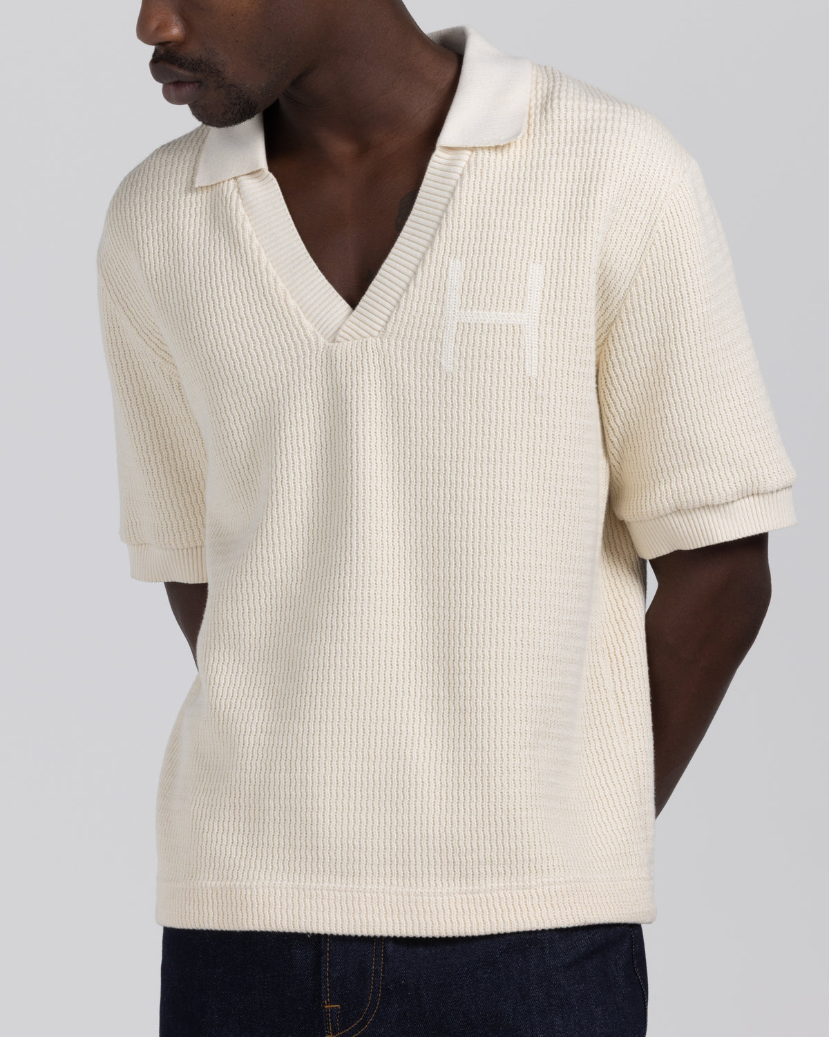 Knitted SS Polo - Bone