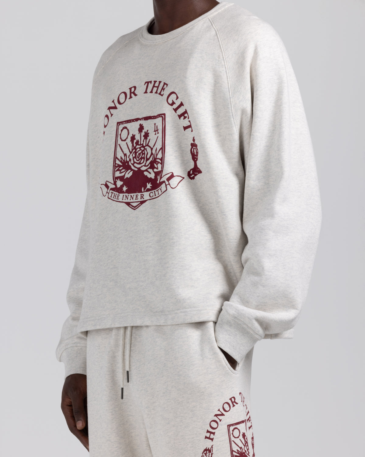 Emblem Raglan Crew - Heather Grey