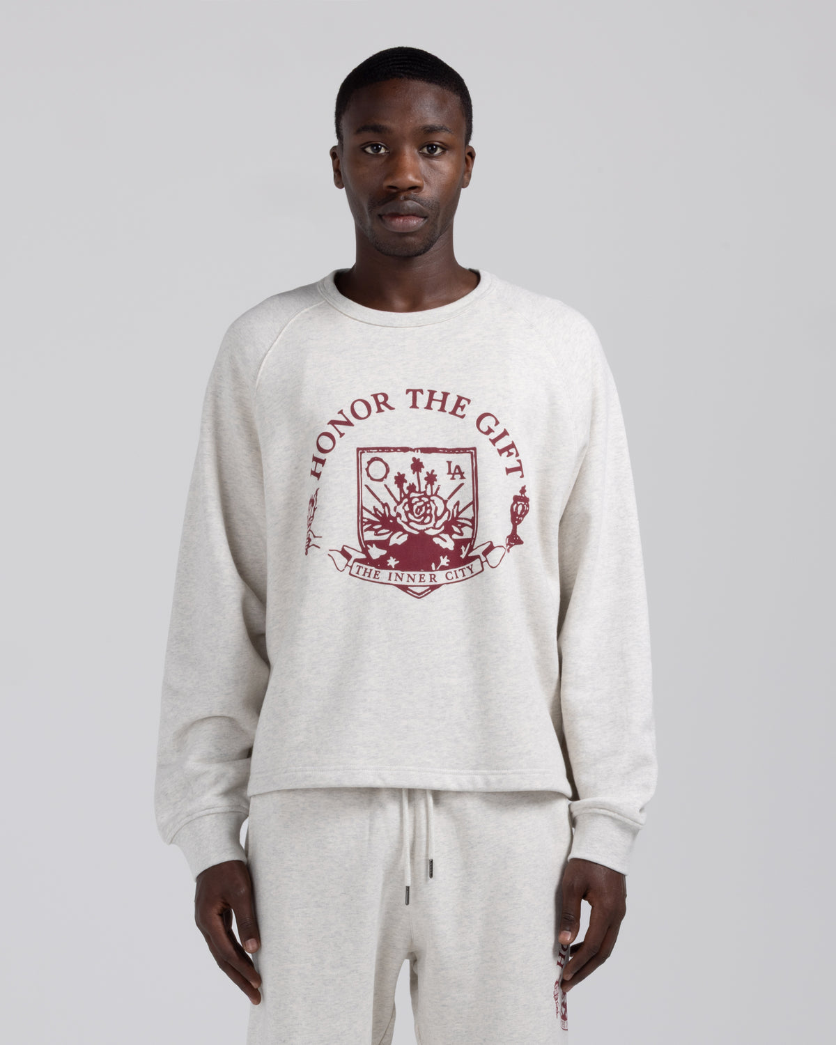Emblem Raglan Crew - Heather Grey