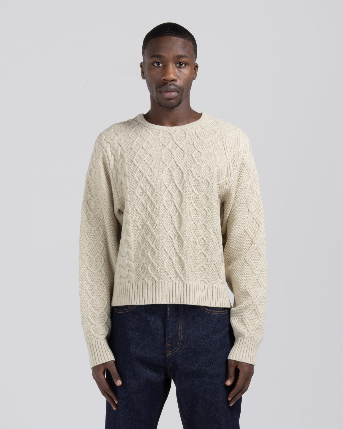 Cable Knit Crewneck Sweater - Bone