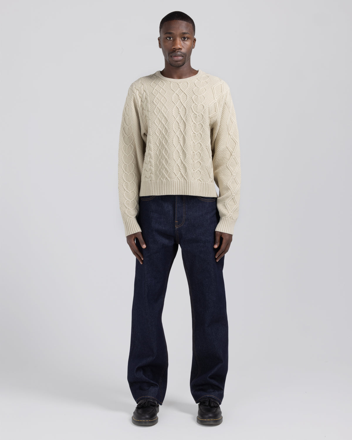 Cable Knit Crewneck Sweater - Bone